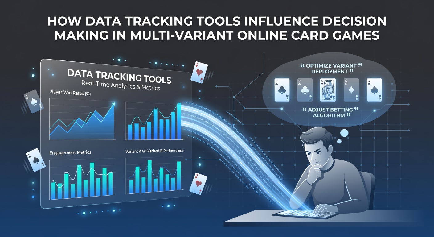 Illustration of data tracking interfaces overlaid on multi-variant online card game screens showing player statistics and hand histories