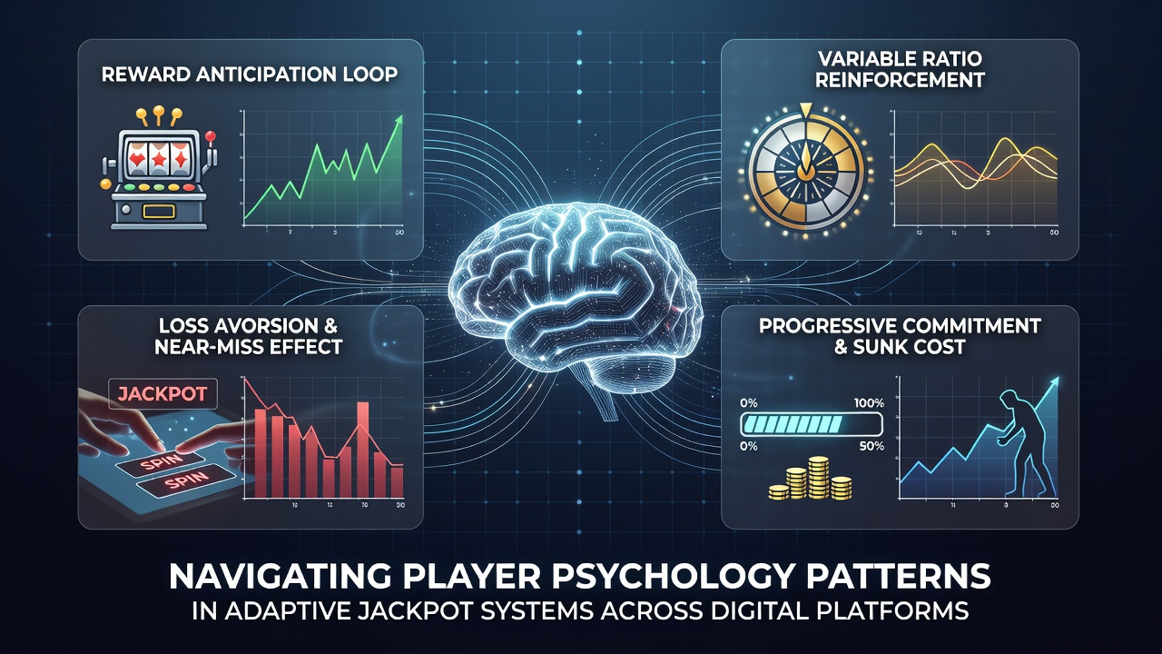 Analytics dashboard displaying real-time player psychology metrics and jackpot adaptation curves