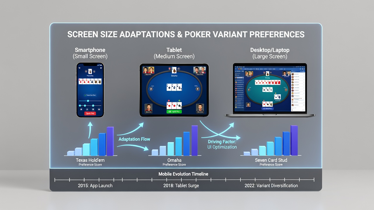 Comparison of poker table layouts adapted for compact versus large mobile screens in casino applications