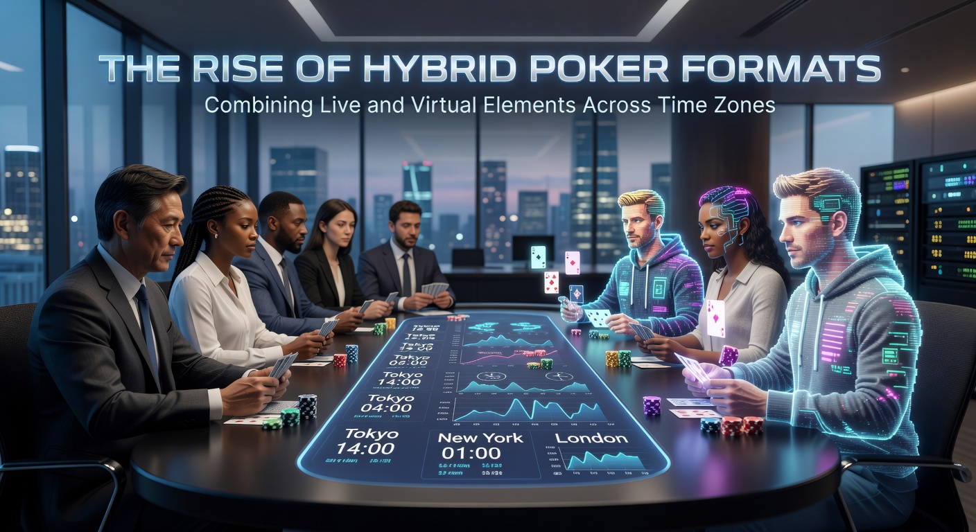 Players engaging in hybrid poker with live dealers and virtual interfaces across multiple time zones