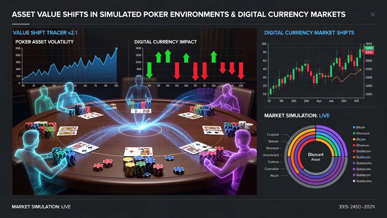 Network diagram illustrating connections between cryptocurrency exchanges and simulated poker asset systems
