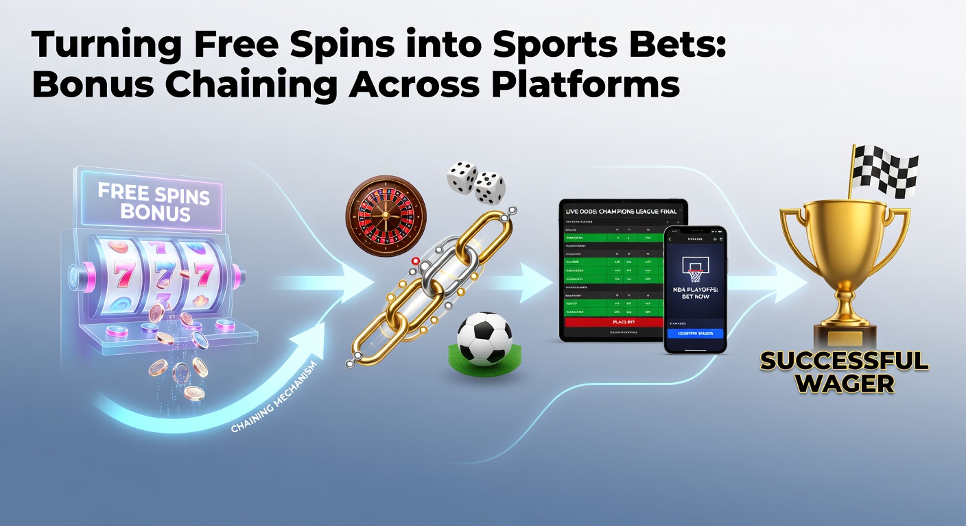 Visual representation of bonus chaining process showing free spins on slots transforming into sports betting wagers across multiple platforms